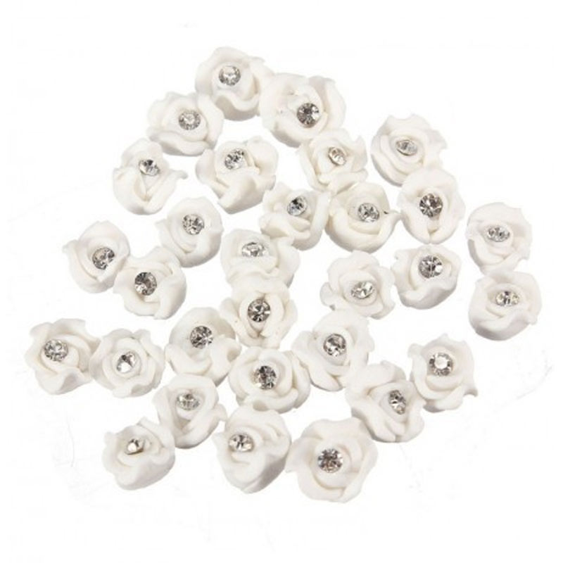 Λουλούδια 3D με στρας λευκα διακοσμητικα νυχιων 3τεμ.