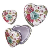 Κουτί αποθήκευσης μεταλλικό καρδια με μοτίβο λουλούδια σετ τρία τεμάχια
